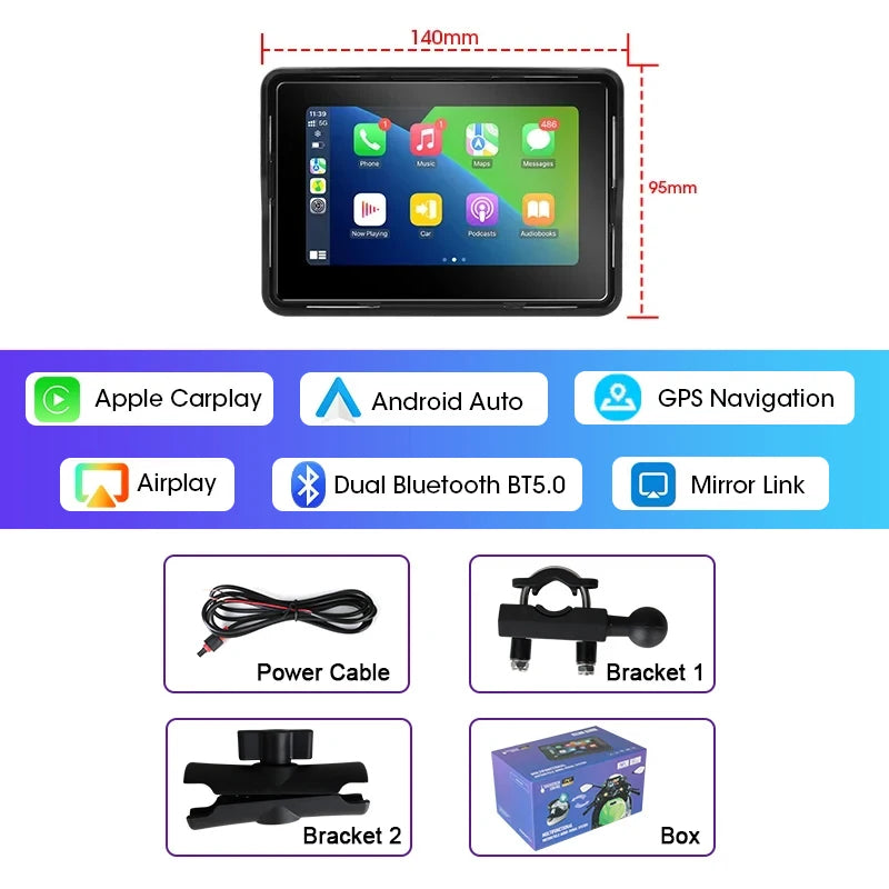 Schermo Moto 7" Wireless CarPlay & Android Auto | GPS | DVR | IPX7 | Touchscreen