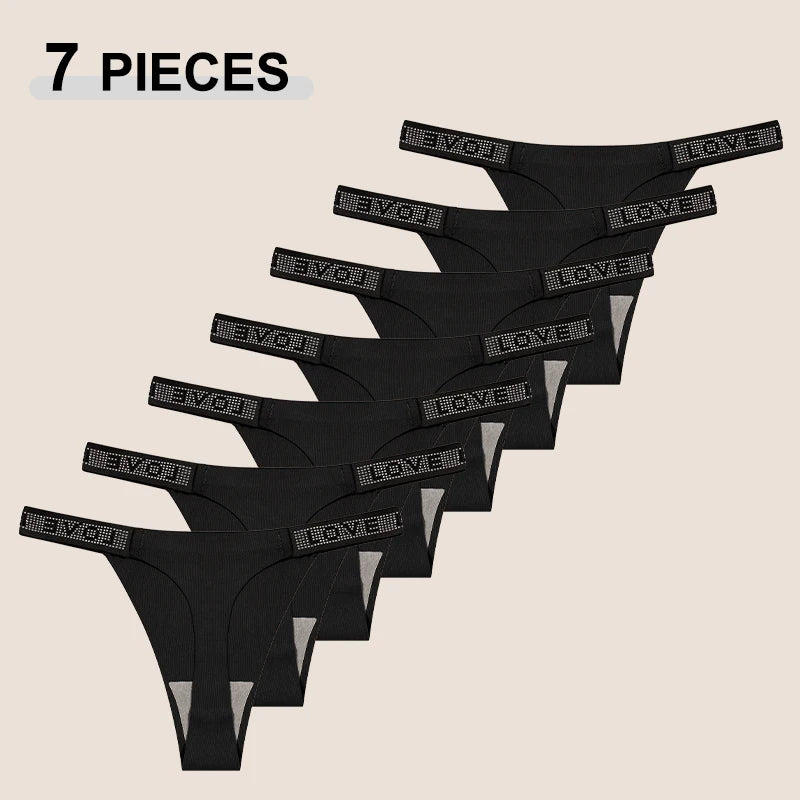 7 PERIZOMA LEOPARDO con LETTERA CRISTALLO - G-String Vita Bassa Senza Cuciture