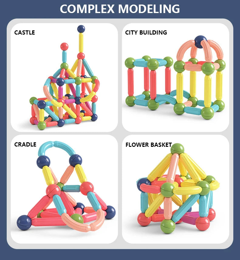 Set 100+ Blocchi Magnetici Bambini, Giocattoli Educativi, Regalo Creativo 3+