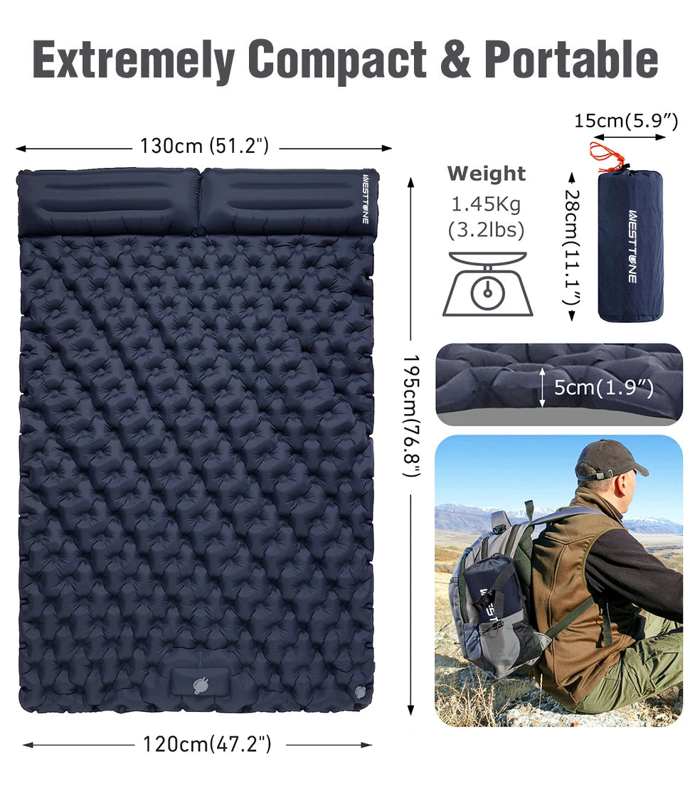 Materasso Gonfiabile Doppio con Pompa - Per Campeggio, Viaggi, Escursioni