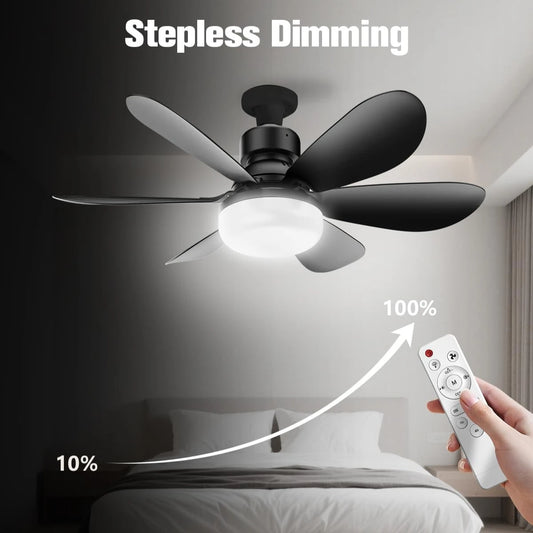 Lampada Soffitto con Ventilatore LED E27 | Telecomando, 3 Luci Dimmerabili, Motore DC Silenzioso | per Soggiorno, Camera, Home Decor