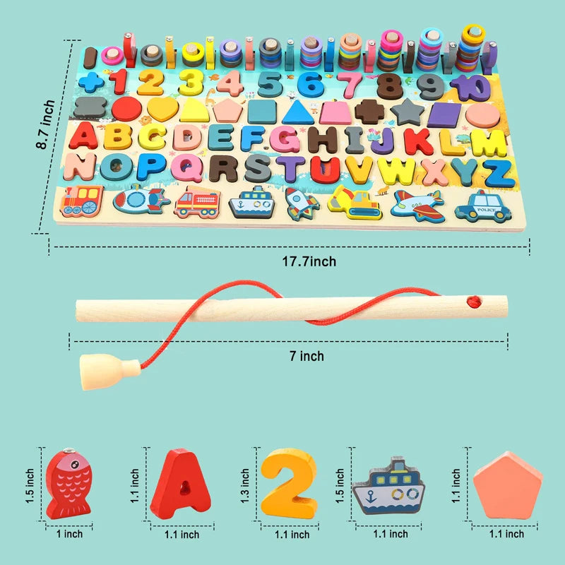 Set Educativo Legno - Puzzle, Conteggio, Pesca Magnetica Montessori 3+