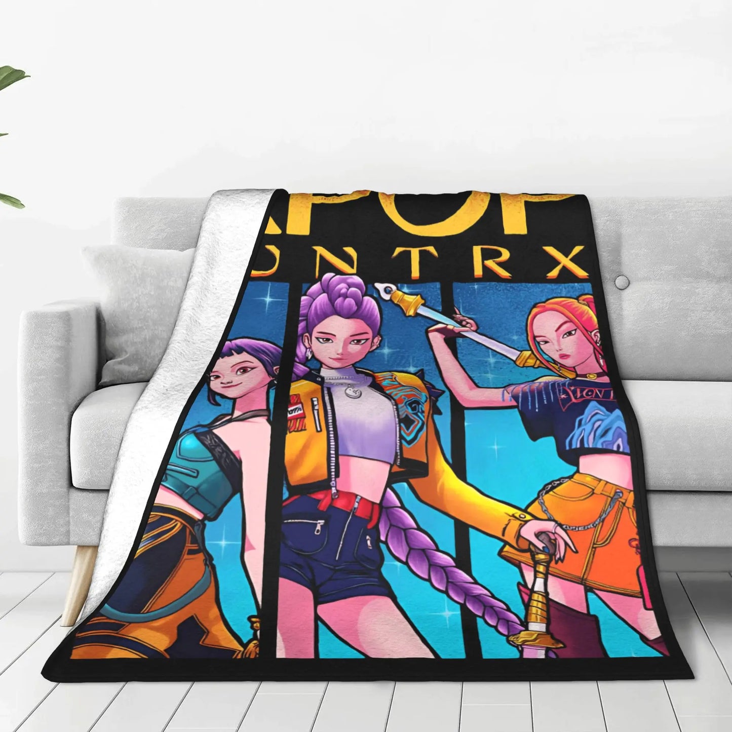 Coperta KPop Demon Hunters 100% Poliestere Peluche, 150x100cm, Inverno Regalo Natale