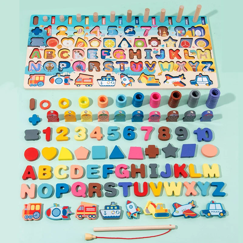 Set Educativo Legno - Puzzle, Conteggio, Pesca Magnetica Montessori 3+