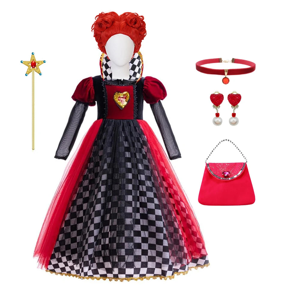 ♥️ Vestito Regina di Cuori per Bambina - Costume Alice nel Paese delle Meraviglie, Per Halloween e Feste!