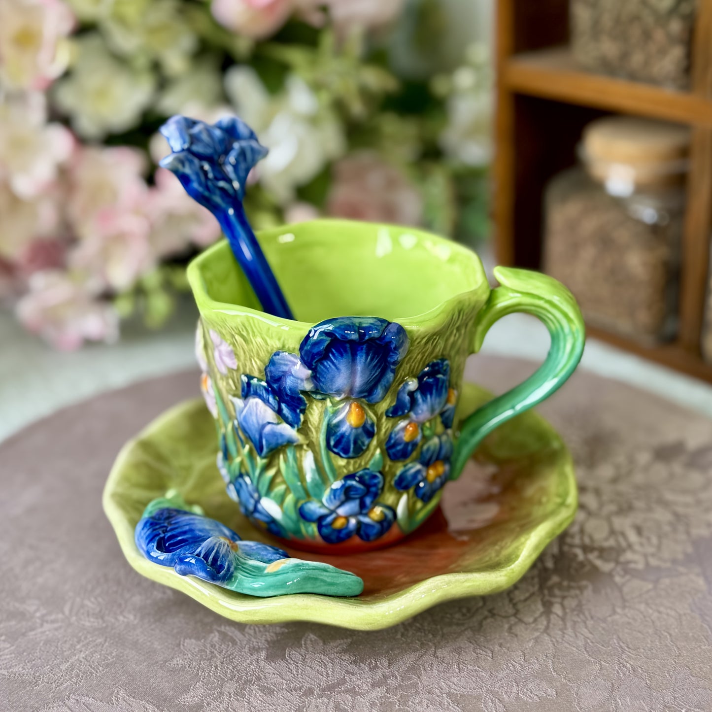 Set Tazza Ceramica Van Gogh Dipinto a Mano, Caffè con Soucer e Cucchiaio, Regalo Elegante