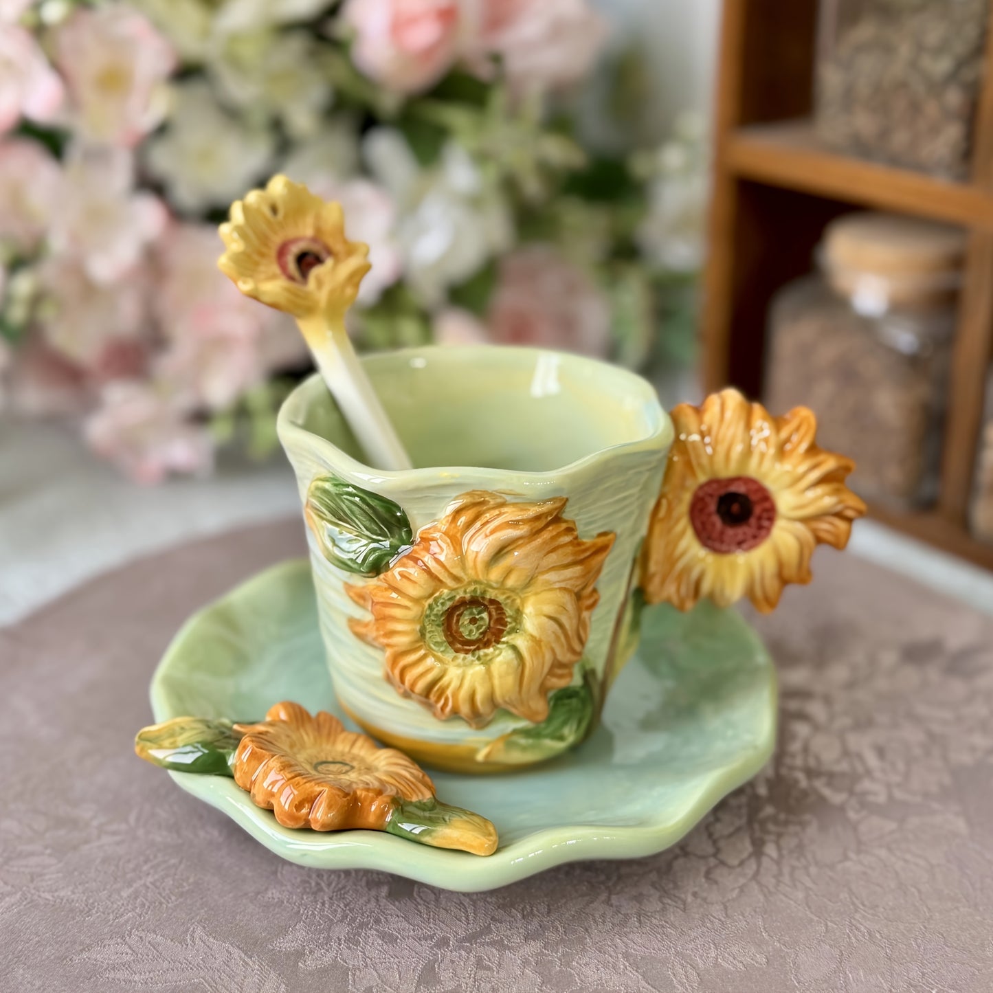Set Tazza Ceramica Van Gogh Dipinto a Mano, Caffè con Soucer e Cucchiaio, Regalo Elegante