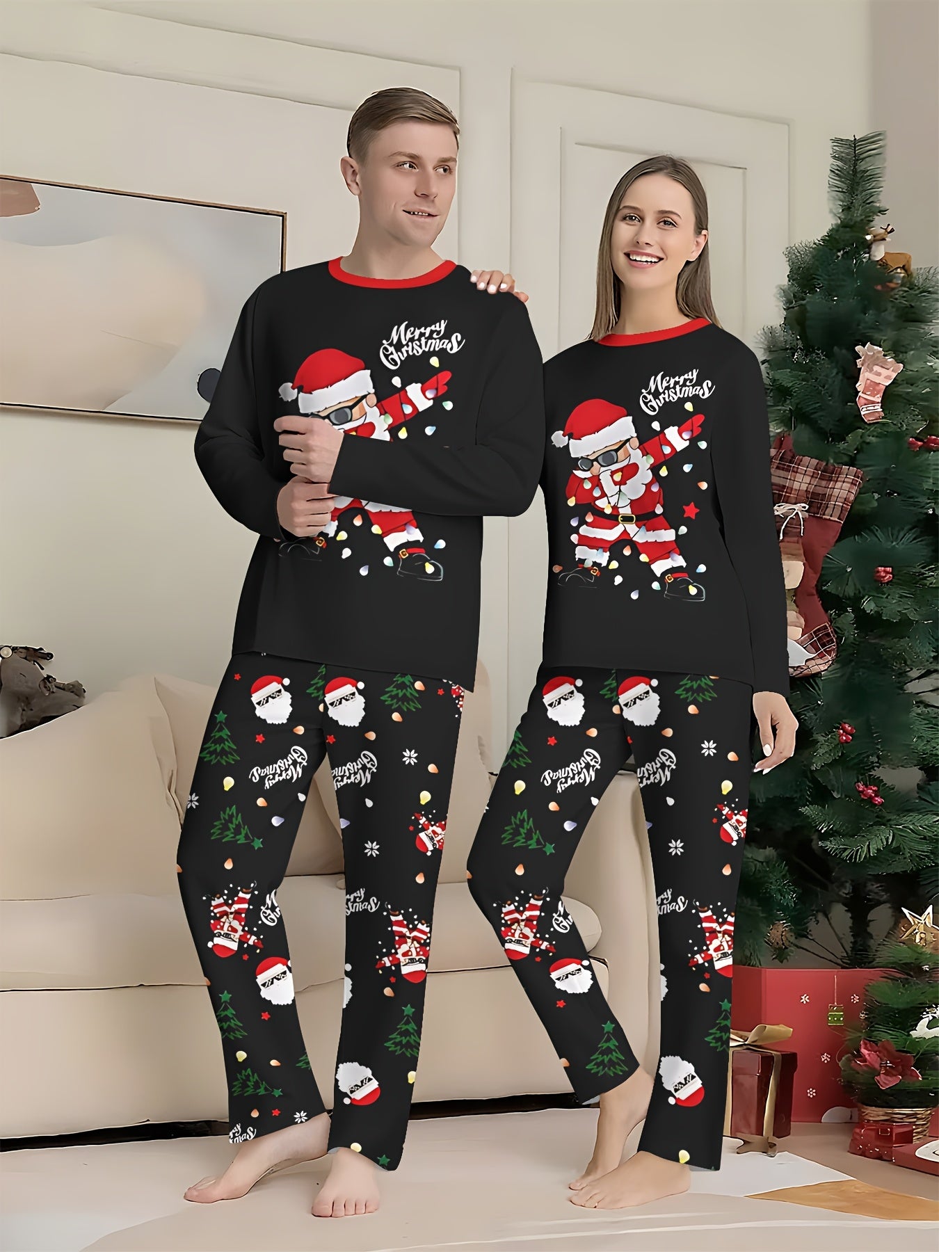 Pigiama Famiglia Natale Babbo Natale e Renne, Completo Lungo Morbido, Regalo Festivo 1 pc
