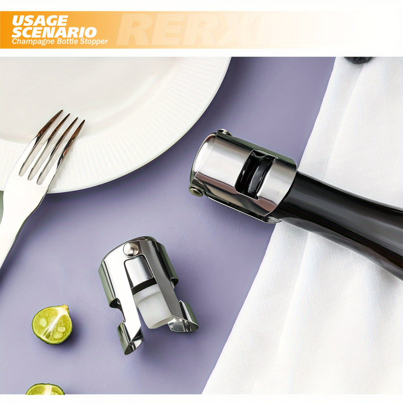 Set 2 Tappi Champagne in Acciaio Inossidabile - Sigillare/Conservare Vino - Regalo Elegante