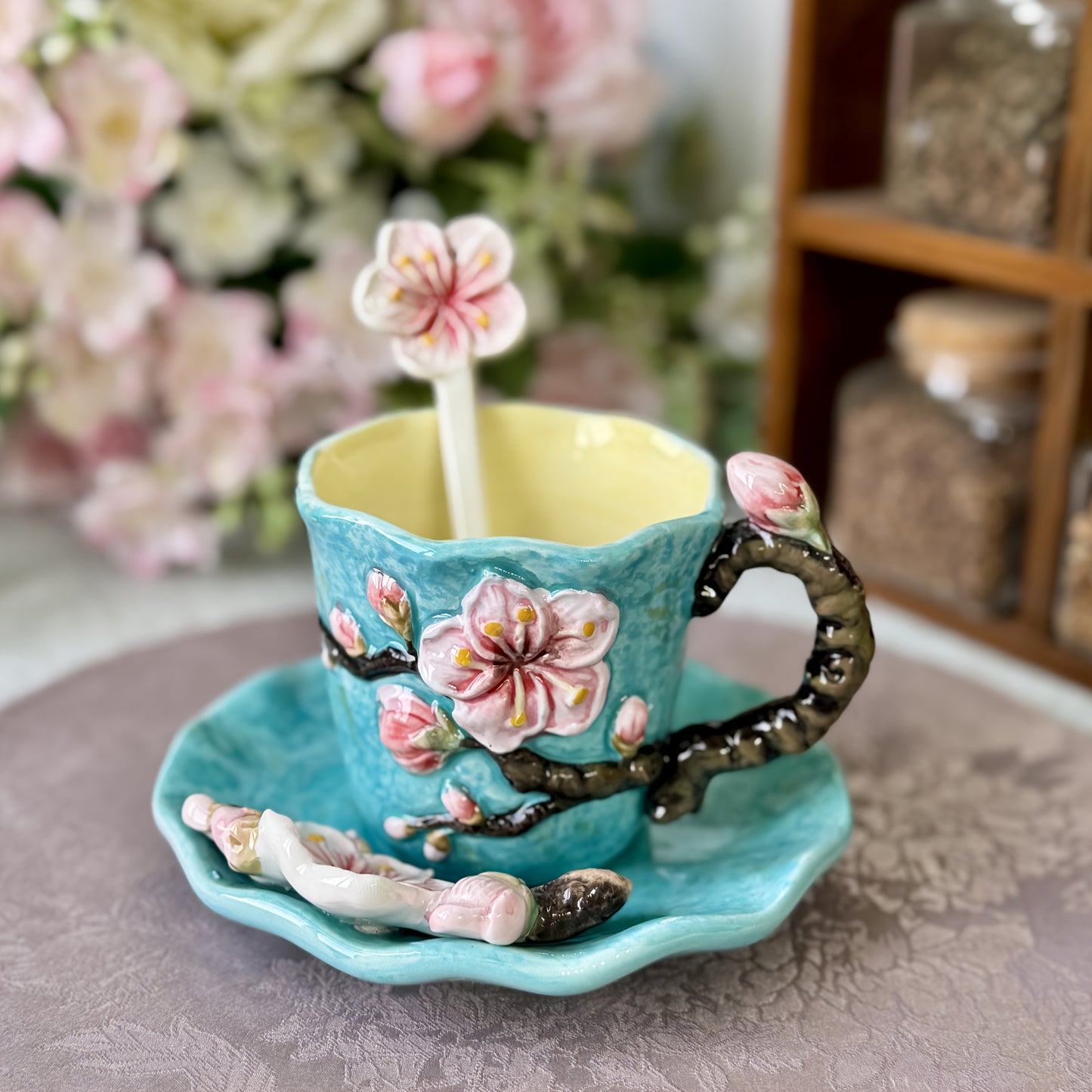 Set Tazza Ceramica Van Gogh Dipinto a Mano, Caffè con Soucer e Cucchiaio, Regalo Elegante