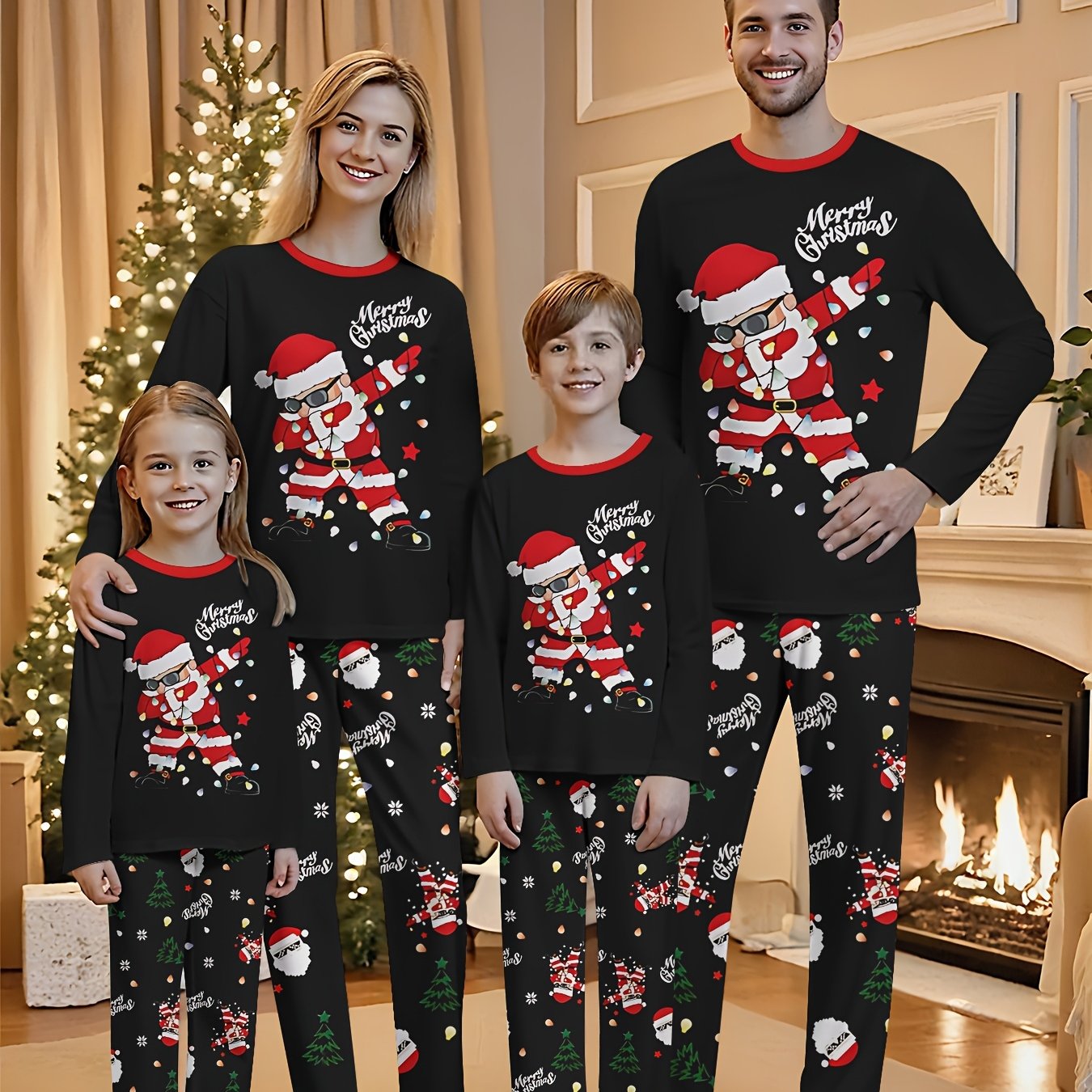Pigiama Famiglia Natale Babbo Natale e Renne, Completo Lungo Morbido, Regalo Festivo 1 pc