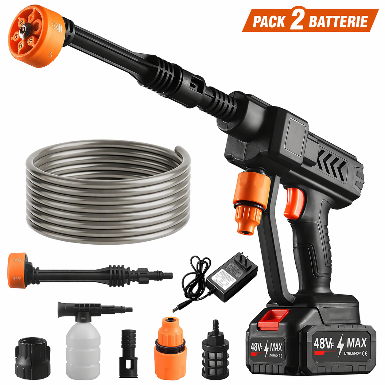 Idropulitrice a Batteria 48v 6-in-1 ad Alta Pressione 50 Bar Pistola portatile Senza Fili Pulitore Universale 4 modalità di spruzzo