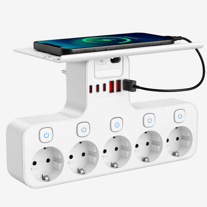 Ciabatta Multifunzione 4000W con USB-C – 4 Prese, Luce Notturna e Supporto Telefono