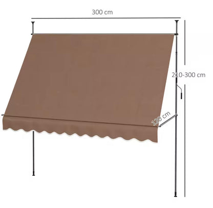 Tenda da Sole Manuale con Manovella 350x120 cm Retrattile, Altezza Regolabile 200-300cm Senza Foratura per Balcone, Giardino