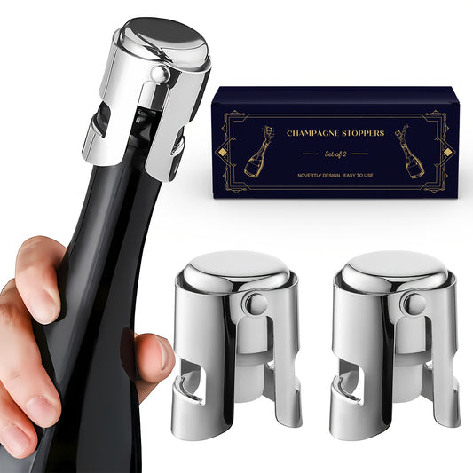 Set 2 Tappi Champagne in Acciaio Inossidabile - Sigillare/Conservare Vino - Regalo Elegante