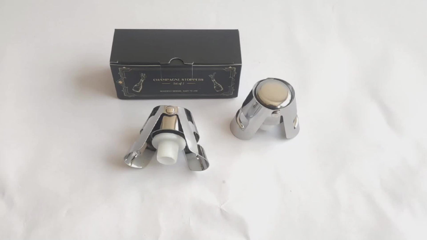 Set 2 Tappi Champagne in Acciaio Inossidabile - Sigillare/Conservare Vino - Regalo Elegante