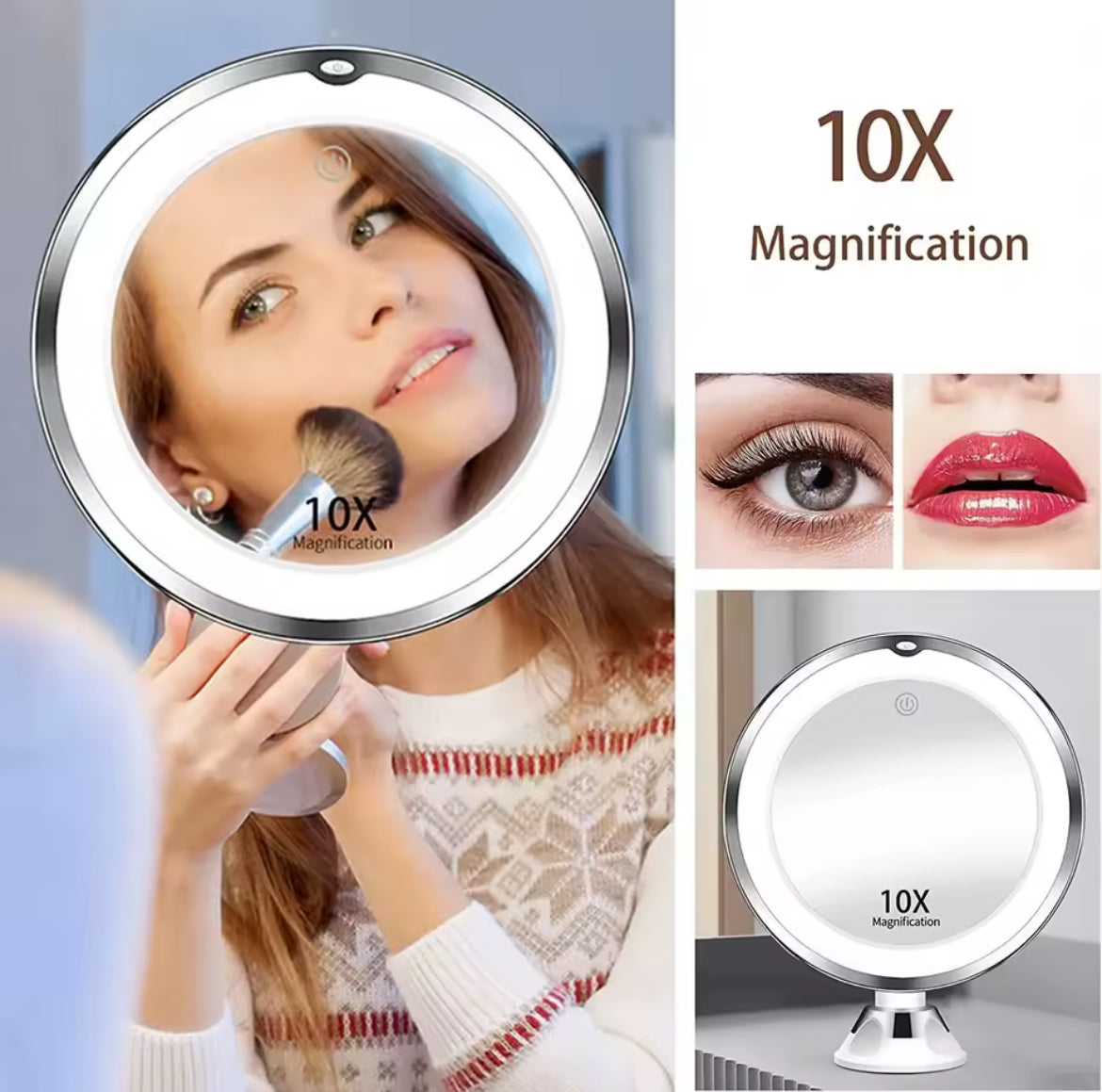 Specchio per Trucco Ingranditore 10X con Luci LED e Braccio Girevole