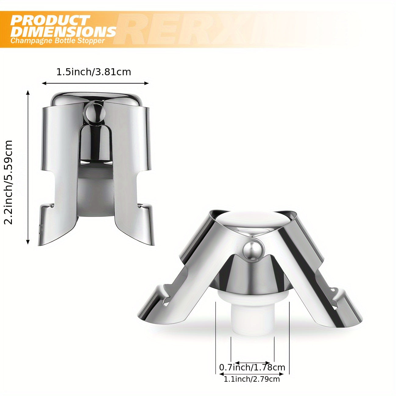 Set 2 Tappi Champagne in Acciaio Inossidabile - Sigillare/Conservare Vino - Regalo Elegante