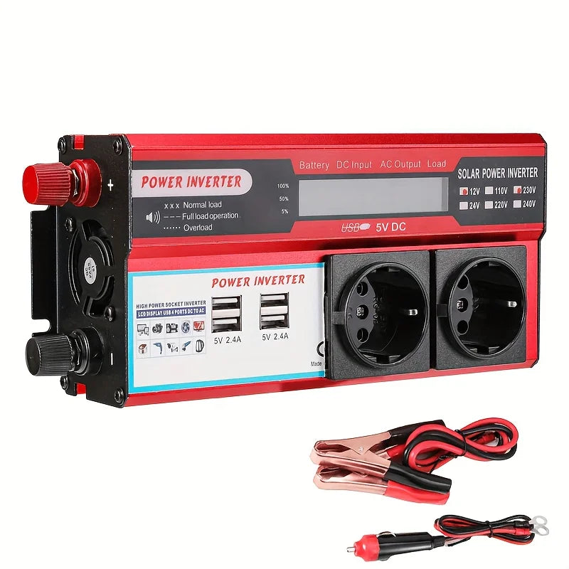 Convertitore Potenza 4000W 12V/220V Display LED Presa UE 4 USB Ricarica
