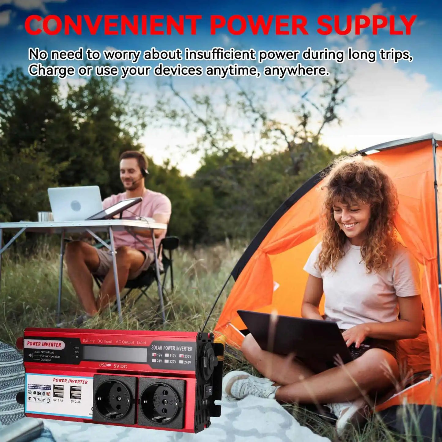 Convertitore Potenza 4000W 12V/220V Display LED Presa UE 4 USB Ricarica