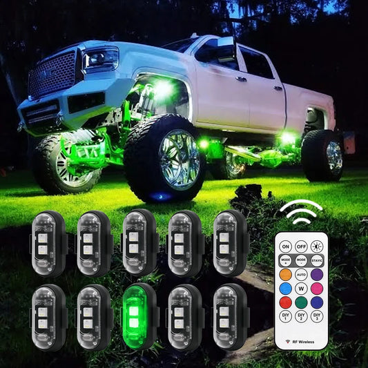 Luci Multiuso - Auto Stroboscopiche RGB Wireless | 8 Colori, 10 Modalità, Telecomando, Ricaricabili | per Esterni/Interni Veicoli