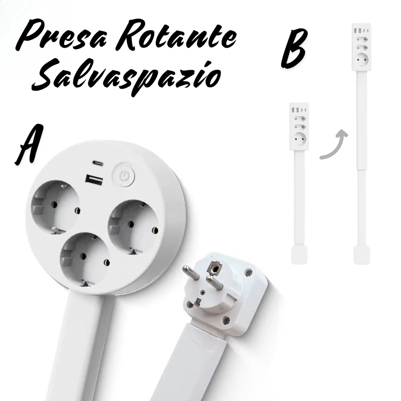 Presa Rotante Allungabile Salvaspazio con USB – Ideale per Divano, Letto e Scrivania