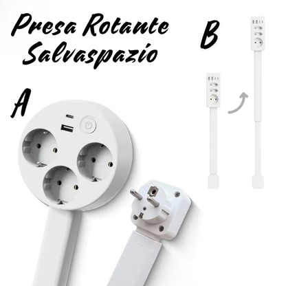 Presa Rotante Allungabile Salvaspazio con USB – Ideale per Divano, Letto e Scrivania