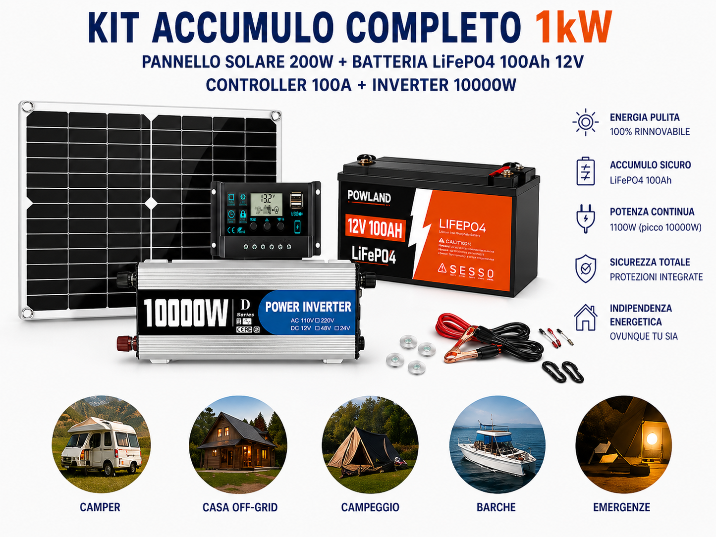 Kit Solare Fai Da Te Completo con Accumulo 1kW