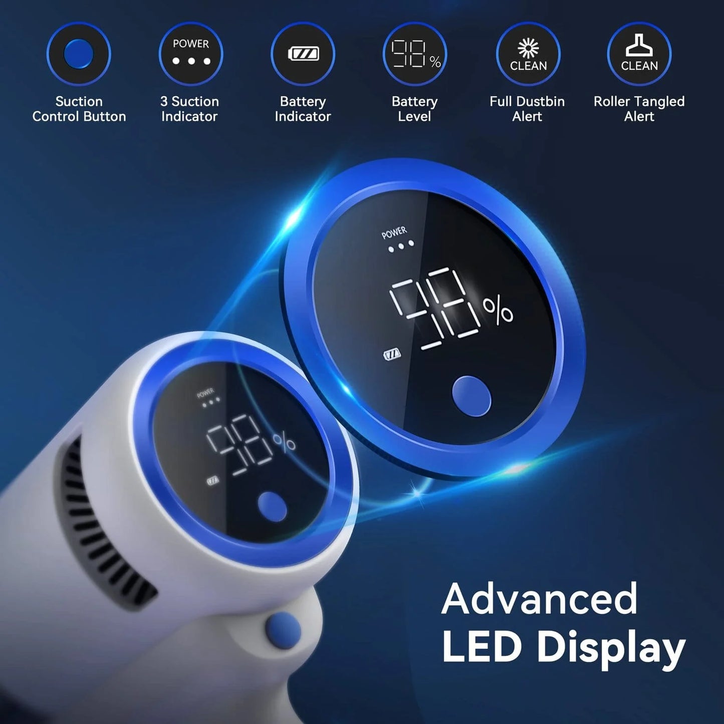 SCOPA SENZA FILI 35KPA! 💥 Potente, 45min, 6 accessori, luce LED!