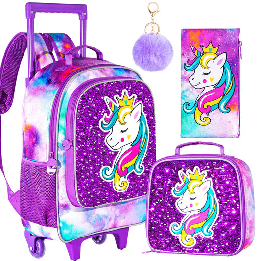 🦄 Zaino Trolley Unicorn 3-in-1 - Set Scuola con Portapranzo + Astuccio