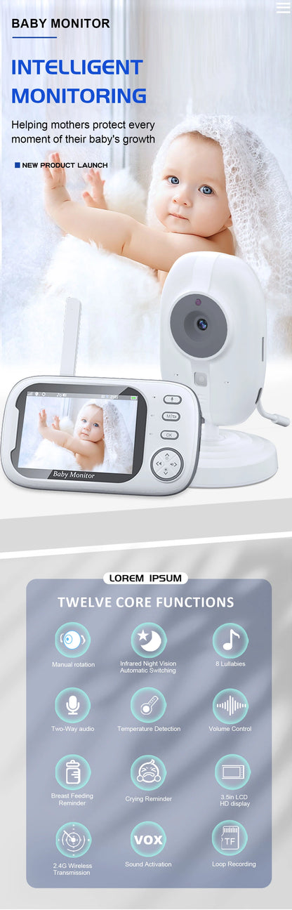 Baby Monitor 3.5" HD con Visione Notturna e Audio Bidirezionale