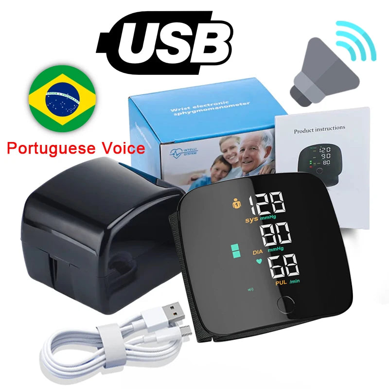 Misuratore Pressione da Polso Ricaricabile con Voce | Tensione 2x99 Memorie, Display LED, per Casa e Viaggio