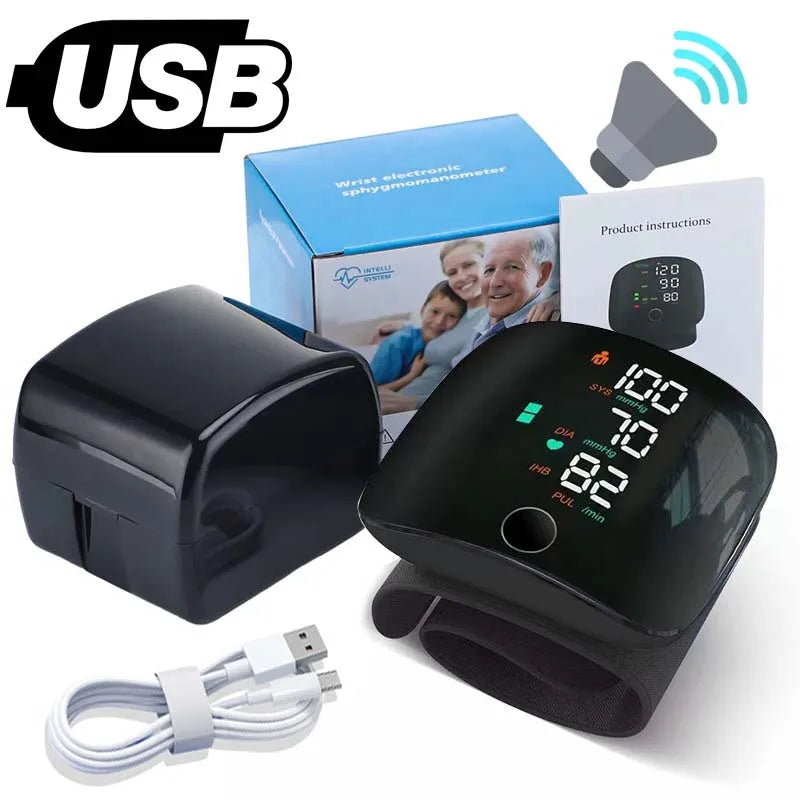 Misuratore Pressione da Polso Ricaricabile con Voce | Tensione 2x99 Memorie, Display LED, per Casa e Viaggio