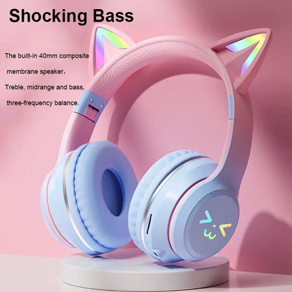 Cuffie Bluetooth 5.1 con Orecchie di Gatto e Luci LED RGB