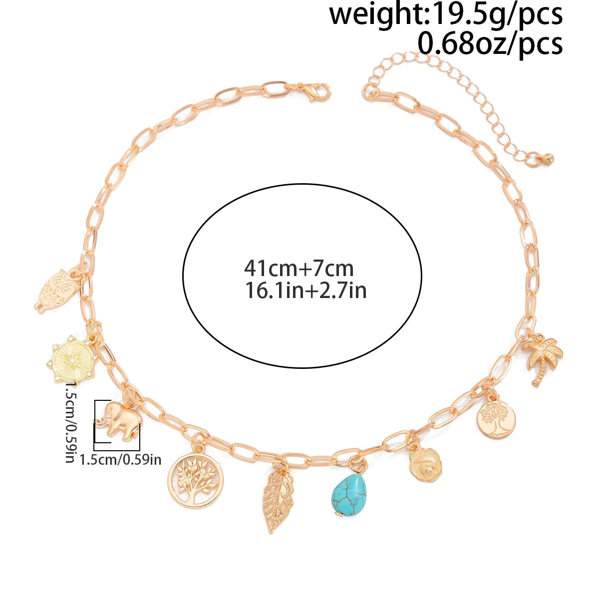 Collana Donna Retro: Ciondolo Occhio Malocchio, Croce e Stella Marina in Metallo - Gioiello con Elementi Marini