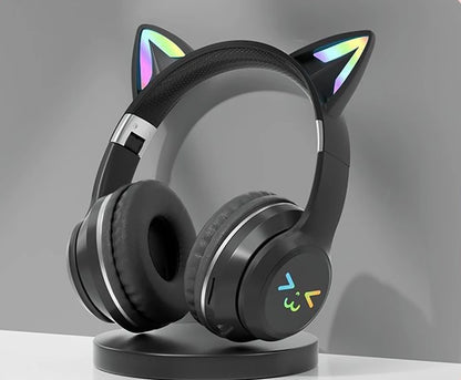 Cuffie Bluetooth 5.1 con Orecchie di Gatto e Luci LED RGB