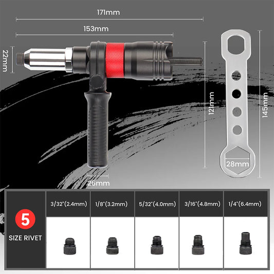 🔧 Rivettatrice Elettrica Senza Fili 6 in 1 - Adattatore per Trapano con 5 Misure (2.4-6.4mm)