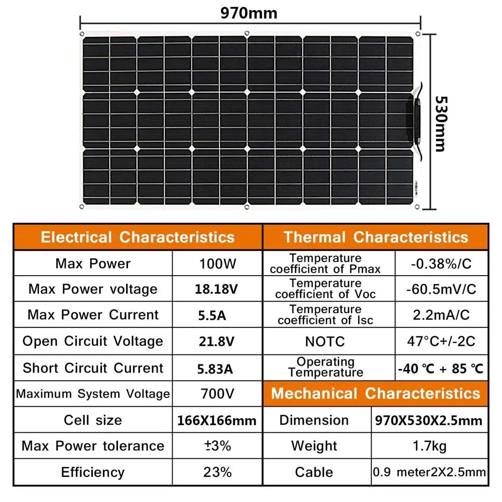 Pannello Solare Flessibile 100-600 WATT Pieghevole Impermeabile