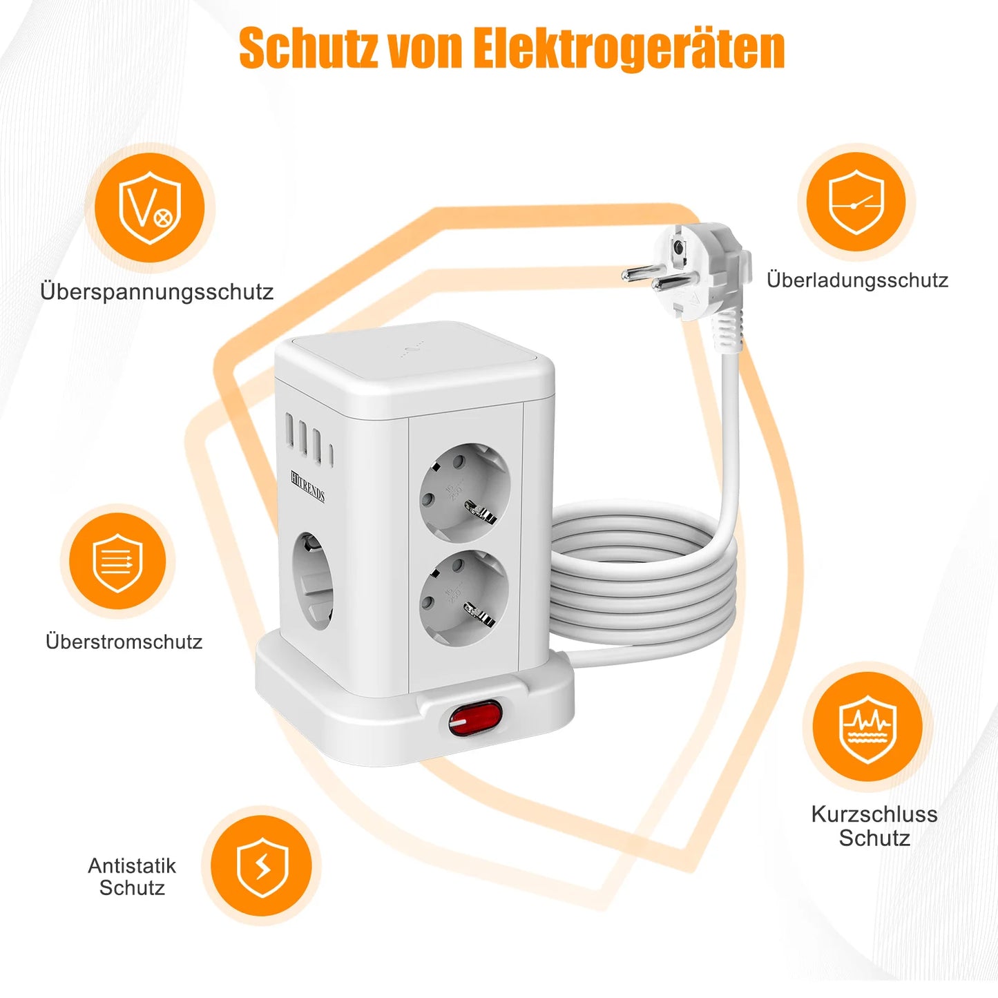 Ciabatta 11 Prese UE con Ricarica Wireless 15W, 4 USB, 2m