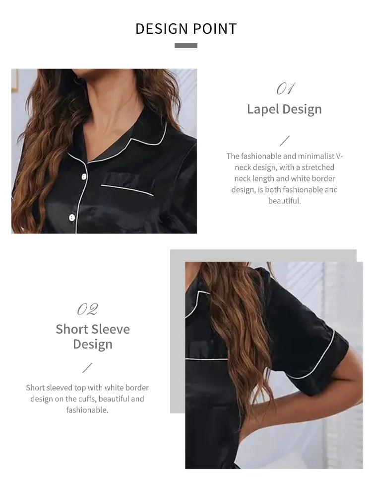 Pigiama Satin Donna - Top con Bottoni + Shorts - Set Notte Estat