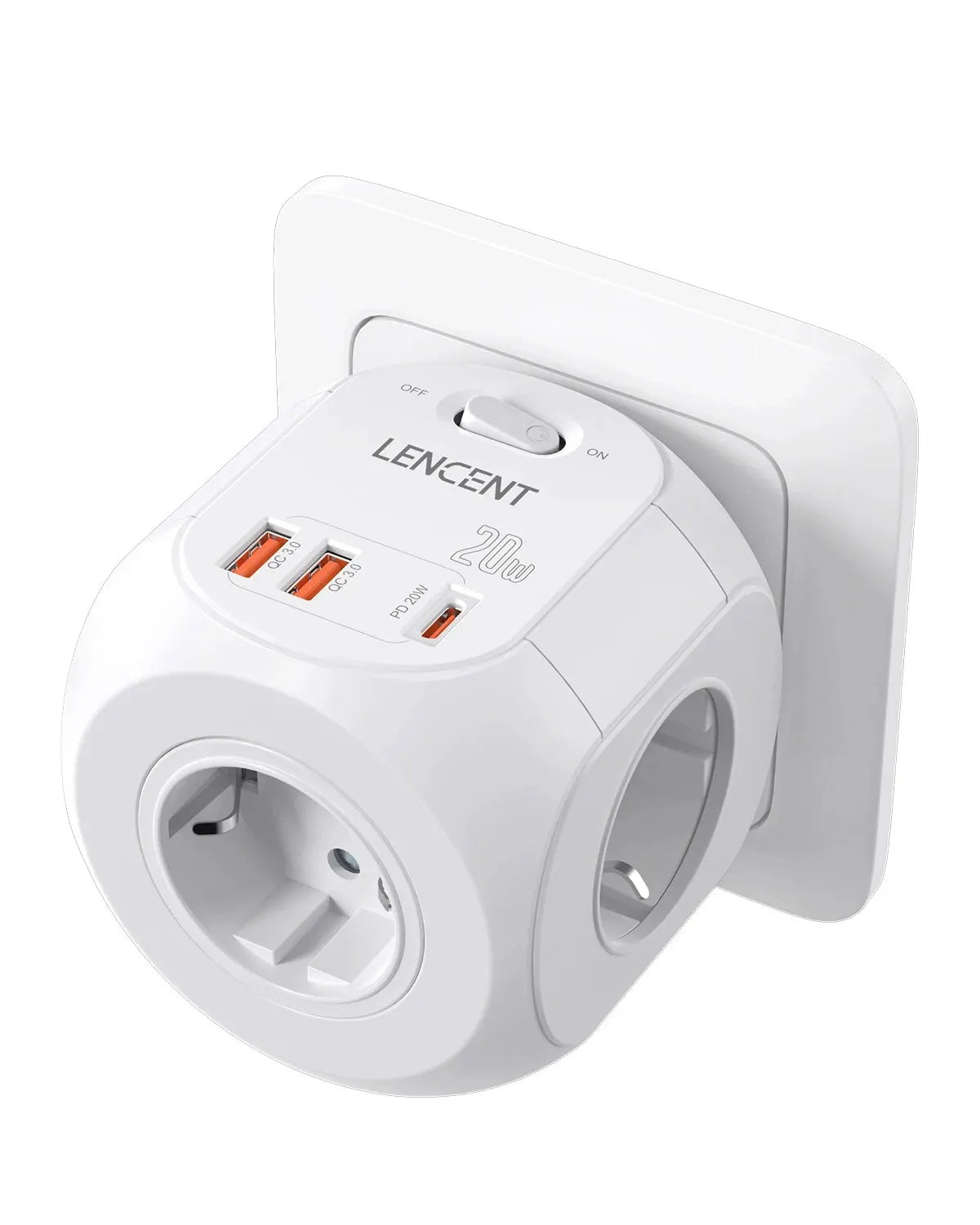 Extender Presa 7-in-1 - 3 USB + 1 Tipo C + 3 Prese EU con Interruttore