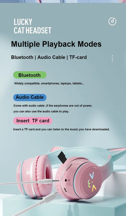Cuffie Bluetooth 5.1 con Orecchie di Gatto e Luci LED RGB