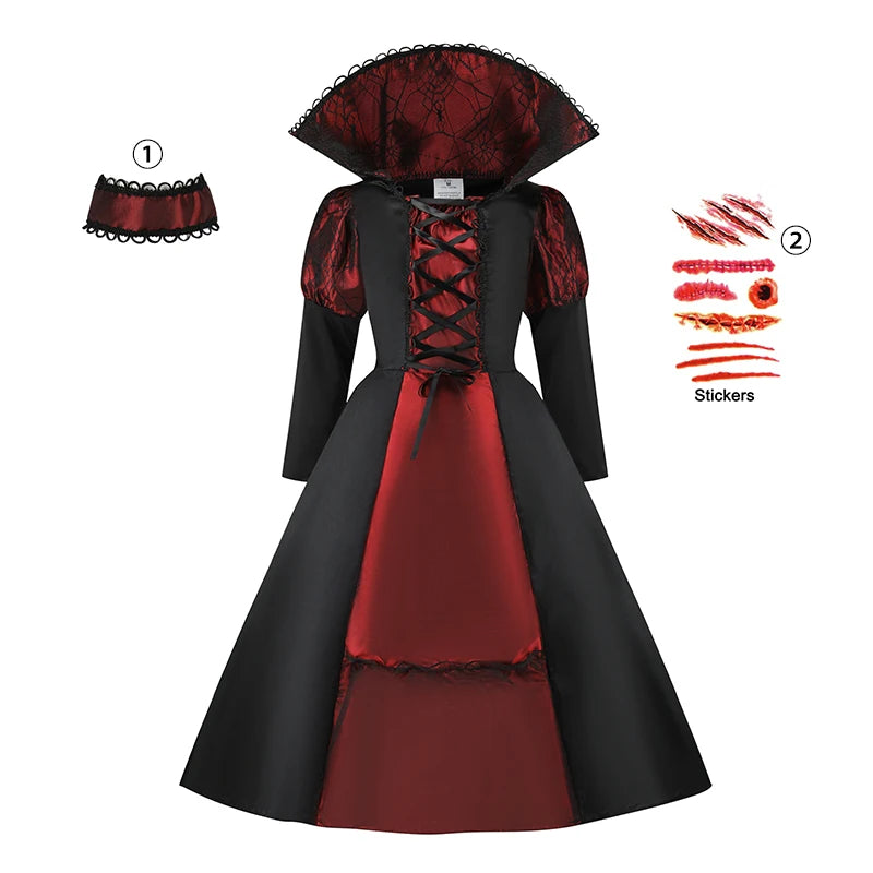👻 Vestito Sposa Vampiro per Bambini - Maniche a Sbuffo, Stile Gotico con Fiocchi, Per Halloween e Feste!