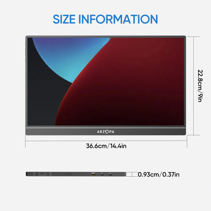 Monitor Portatile 16.1" ARZOPA Z1C | FHD IPS 100% sRGB, 350 Nit | Schermo Esterno per Mac, PC, Console