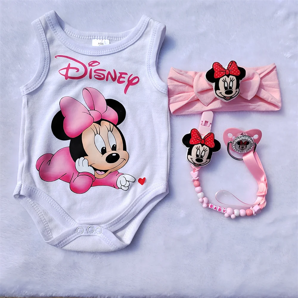 Set Neonato Minnie Mouse – Scarpe, Cappellino, Body in Cotone, Catenella Ciuccio