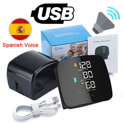 Misuratore Pressione da Polso Ricaricabile con Voce | Tensione 2x99 Memorie, Display LED, per Casa e Viaggio