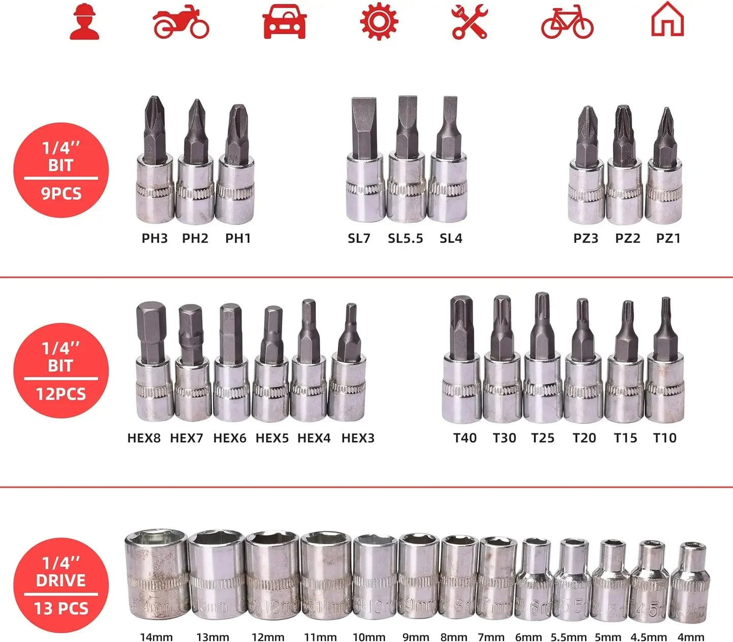 Kit 46 Chiavi Bussola Professionali - Per Auto, Moto, Riparazioni