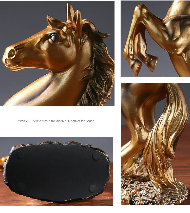 Cavallo Resina Decorativo - Bianco/Nero/Oro - Stile Nordico Moderno
