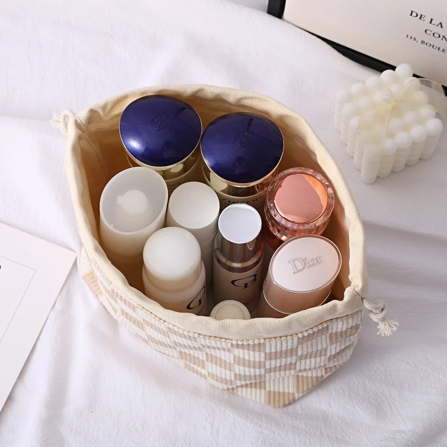 🎀 Borsa trucco velluto scozzese con organizer stile college! ✨ #Moda2025