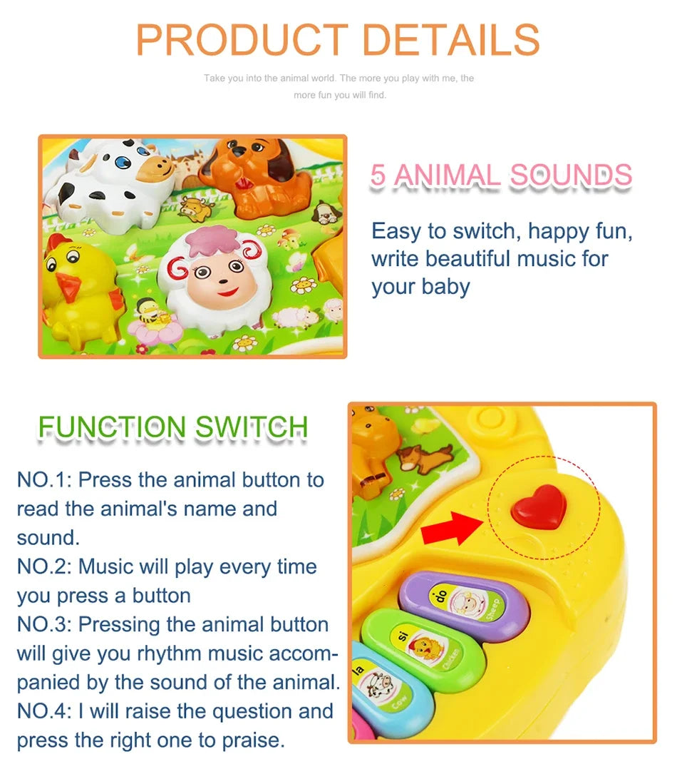 Pianoforte Bambini con Suoni Animali+ Luci - Giocattolo Musicale Educativo Regalo